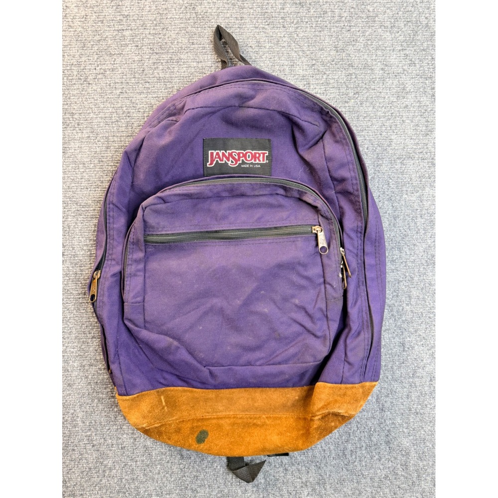 Vintage JanSport Backpack Purple Suede Bottom Made in USA Hiking School Bag Y2K